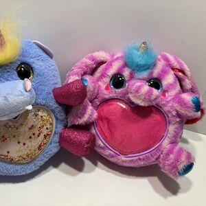 Rainbowcorns Plush Hippo with Gold Wings and Tie Dye Heart Elephant. Gift Child